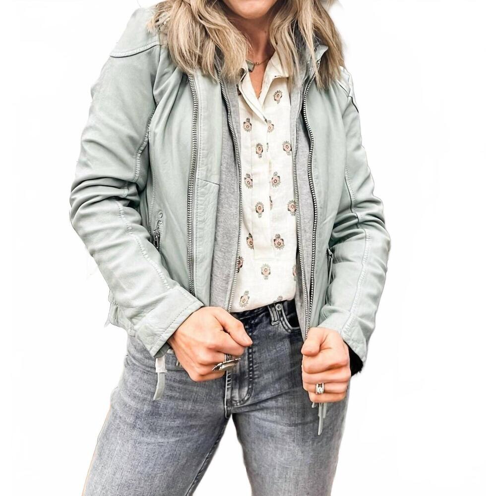 NEW MAURITIUS finja hooded lamb skin jacket in seafoam